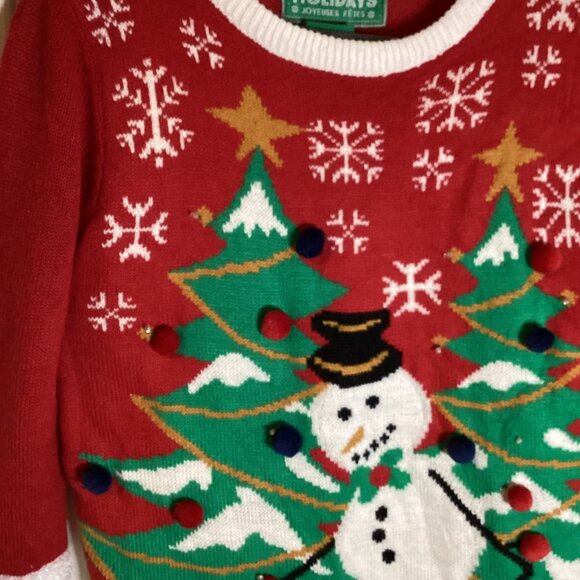 Happy Holidays Joyeuse's Ugly Festive Red Sweater Snowman Christmas Tree Size SP - Picture 2 of 10